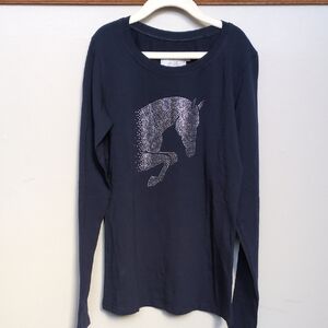 Kids M Cavalliera Jumping Star Long Sleeve Tee Shirt T-shirt Jeweled Horse Girls